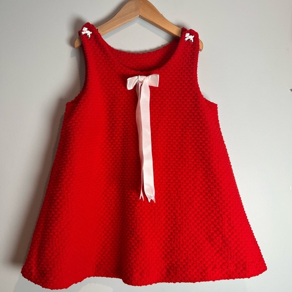 Handmade Sleeveless Dress Red w Bow & Lamb Buttons - Picture 1 of 4